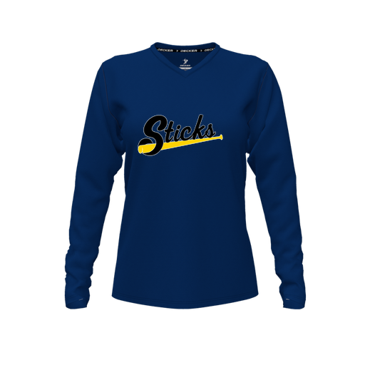 [FTLVCFNV-FYXS-LOGO3] Decker Comfort T-Shirt (Female Youth XS, Navy, V Neck, Logo 3, Long Sleeve)