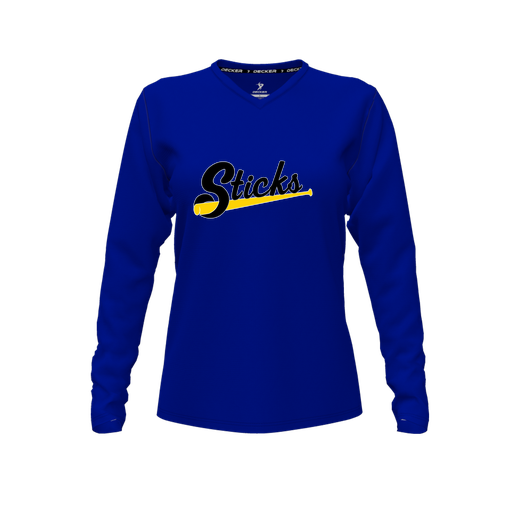 [FTLVCFRY-FYXS-LOGO3] Decker Comfort T-Shirt (Female Youth XS, Royal, V Neck, Logo 3, Long Sleeve)