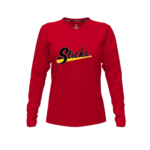 [FTLVCFRD-FYXS-LOGO3] Decker Comfort T-Shirt (Female Youth XS, Red, V Neck, Logo 3, Long Sleeve)