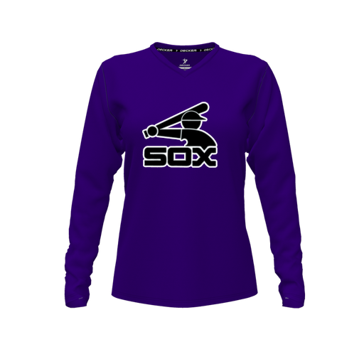 [FTLVCFPP-FYXS-LOGO1] Decker Comfort T-Shirt (Female Youth XS, Purple, V Neck, Logo 1, Long Sleeve)