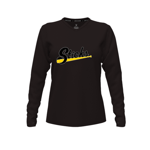 [FTLVPTBK-FYXS-LOGO3] Decker Performance T-Shirt (Female Youth XS, Black, V Neck, Logo 3, Long Sleeve)