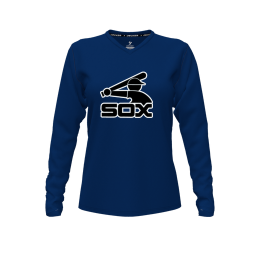 [FTLVPTNV-FYXS-LOGO1] Decker Performance T-Shirt (Female Youth XS, Navy, V Neck, Logo 1, Long Sleeve)